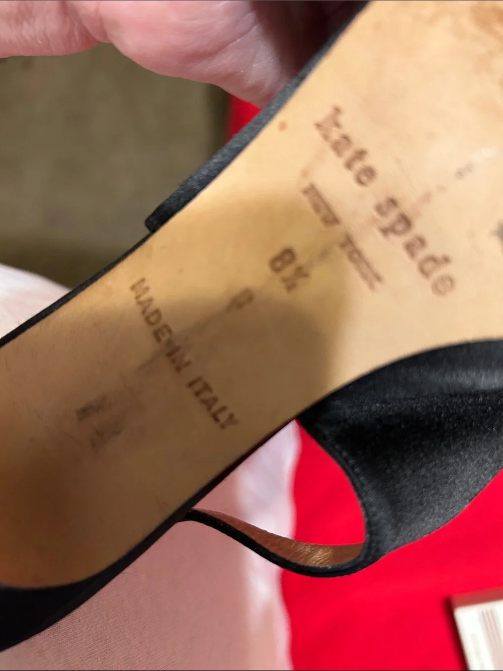 kate spade Black Satin Slingback Heels with Pink Insole and Bow